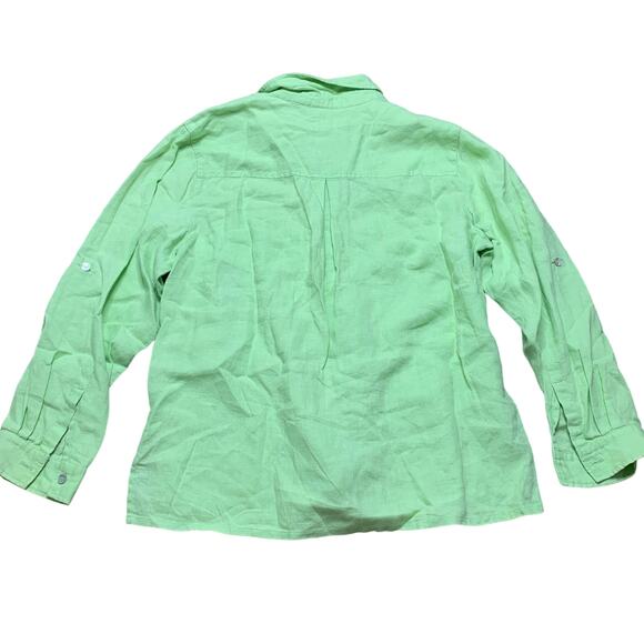 Vintage Key Lime Green Linen Blend Button Down Summer Breezy Blouse Large - Picture 4 of 4